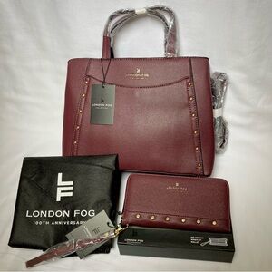 Burgundy Plum 100th Collection London Fog Handbag Satchel + Wallet Wristlet Set